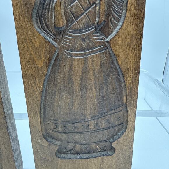 Pair 14” Vintage Wooden Cookie Molds German Dutch Carved Wood Wall Decor Kitchen - Picture 5 of 15